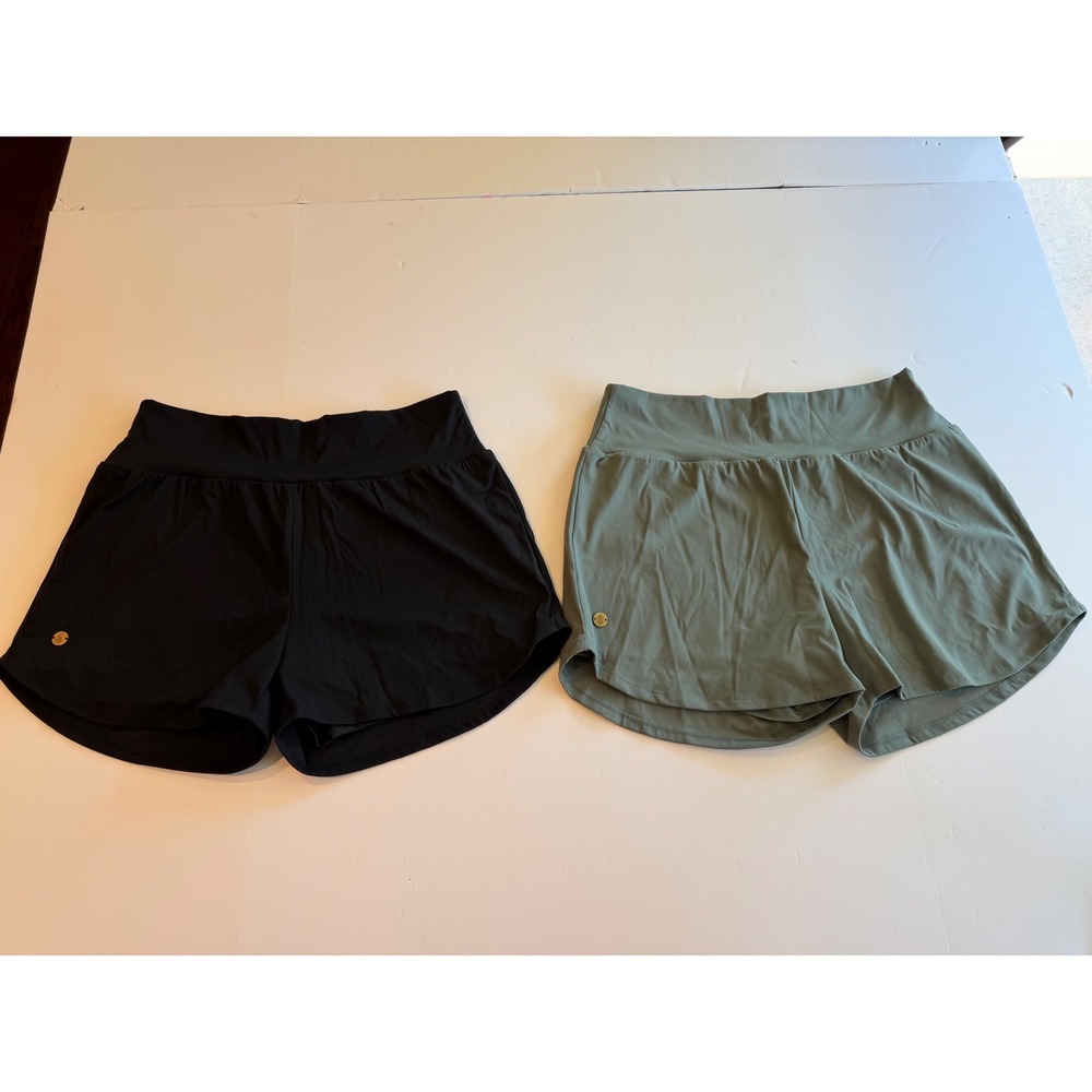 Hawaii Love Fitness Women Athletic Shorts Bundle Black Sage Green Medium 2 Pack